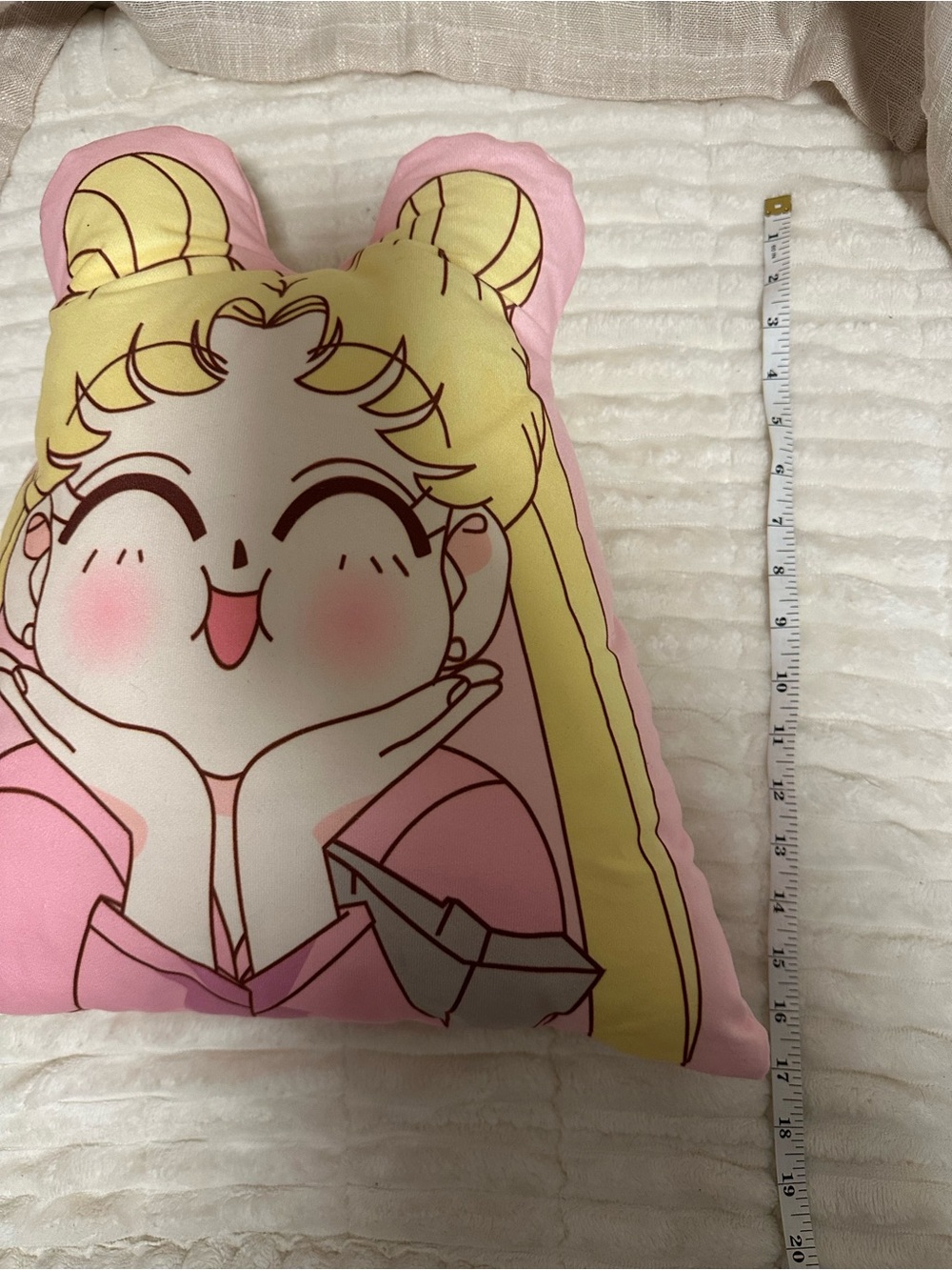 Pink & Yellow Anime Character Plush Throw Pillow - Cute Face Accent Pillow - Picture 3 of 4